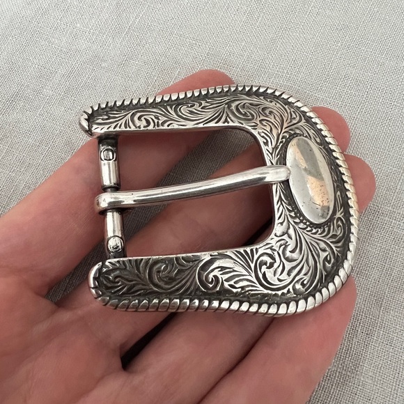 Vintage silver tone western scrollwork engraved belt buckle rope medium 1” - Picture 3 of 4